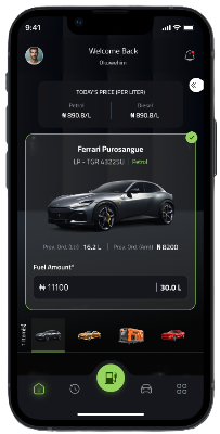 MPS app screen showing Fuel type and quantity selection