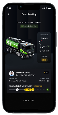MPS app screen showing live order tracking